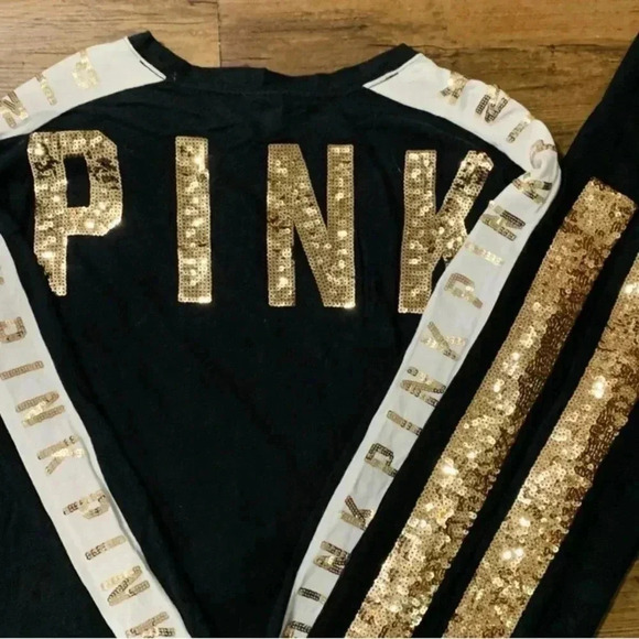 VS PINK GOLD BLING CAMPUS SHIRT / LEGGINGS S - Picture 5 of 9